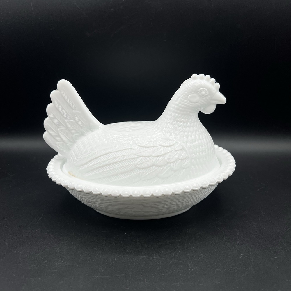 Indiana White Milk Glass Chicken Hen on Nest Covered Bowl Candy Dish 7 " VTG - Picture 3 of 15